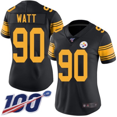 Nike Pittsburgh Steelers #90 T. J. Watt Black Women's Stitched NFL Limited Rush 100th Season Jersey